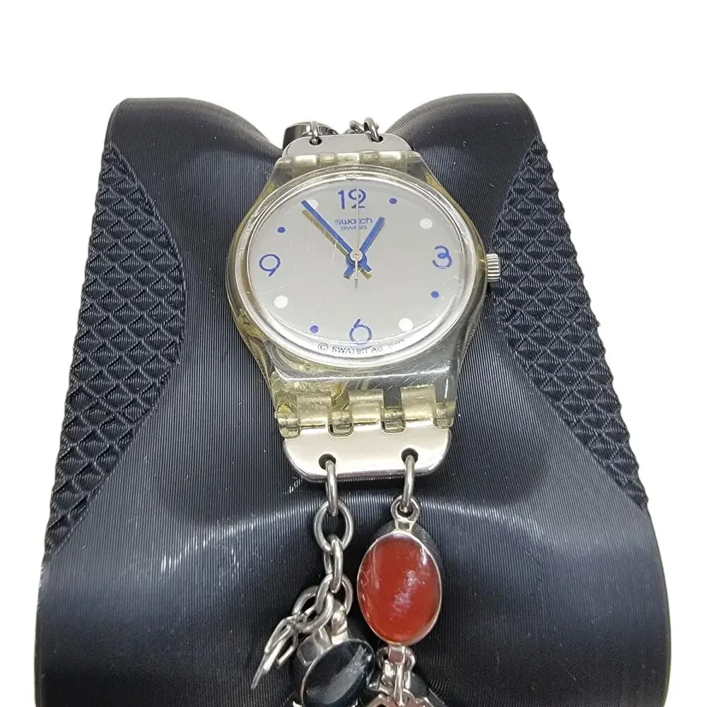 Swatch 2009 Lady Charm Bracelet Watch Swiss Quartz Multicolor Stone Dainty
